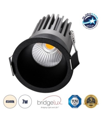 GLOBOSTAR® MICRO-B 60244 Χωνευτό Downlight Σποτ LED 7W 910lm 38° AC 220-240V IP20 Φυσικό Λευκό 4500K - Bridgelux COB Chip & TÜV SÜD Driver - Μαύρο Ματ - Μ6 x Π6 x Υ7.8cm - Q5cm - 5 Χρόνια Εγγύηση